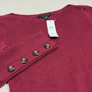 Ann Taylor Burgundy Ribbed‎ Button Cuff Boat Neck Sweater Womens XS